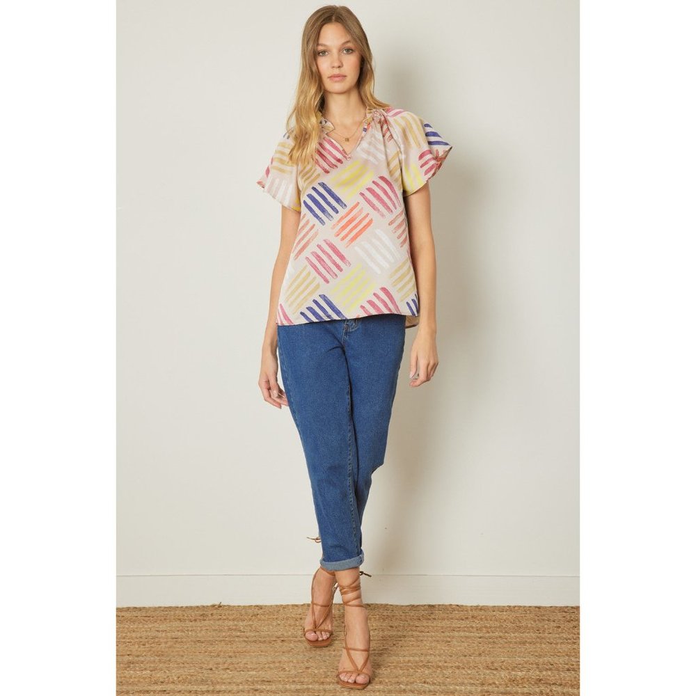 Entro V-Neck Flutter Sleeve Blouse, Latte - Picture 5 of 7